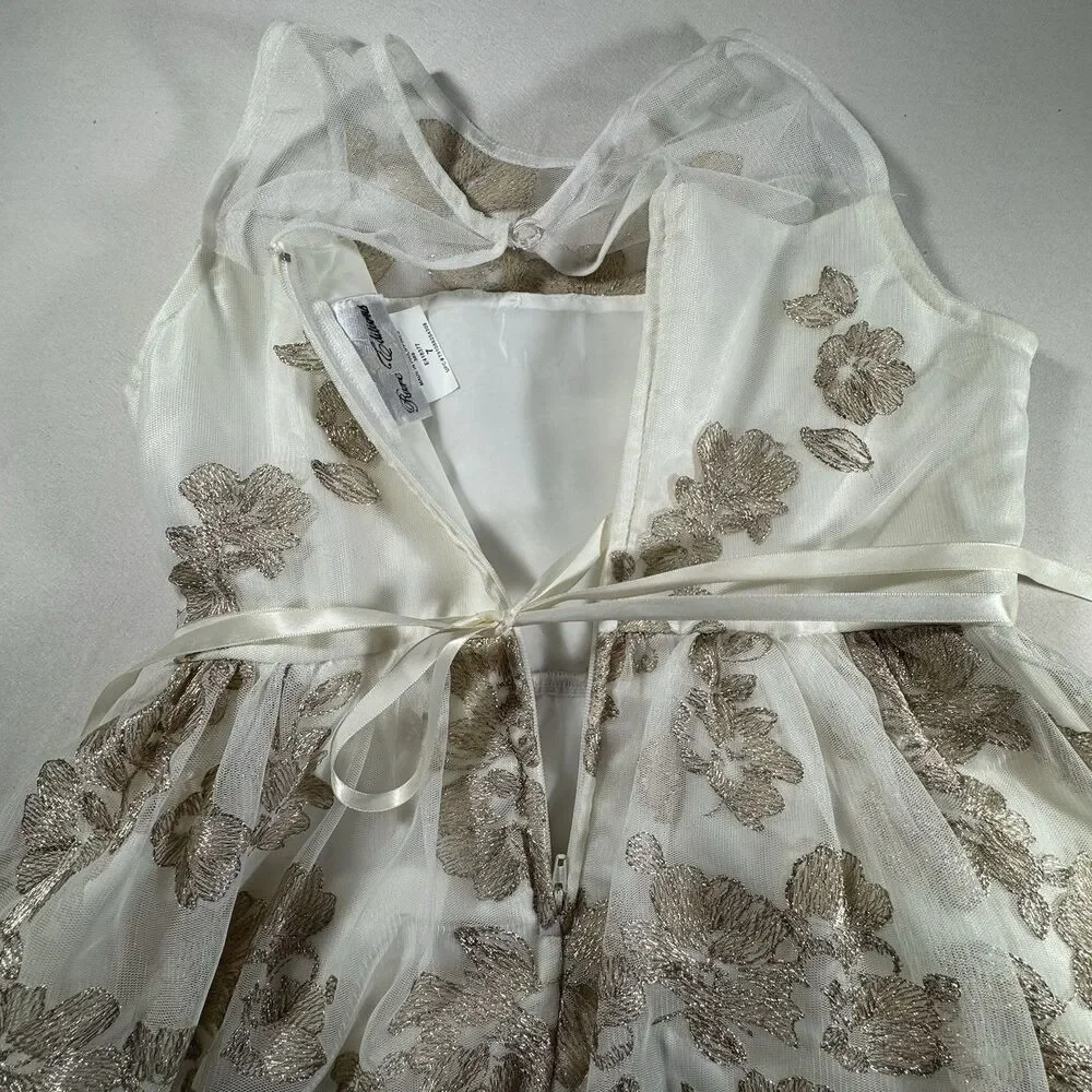 Rare Editions Girls Size 7 Ivory Gold Floral Dress Wedding Party Holiday Pageant